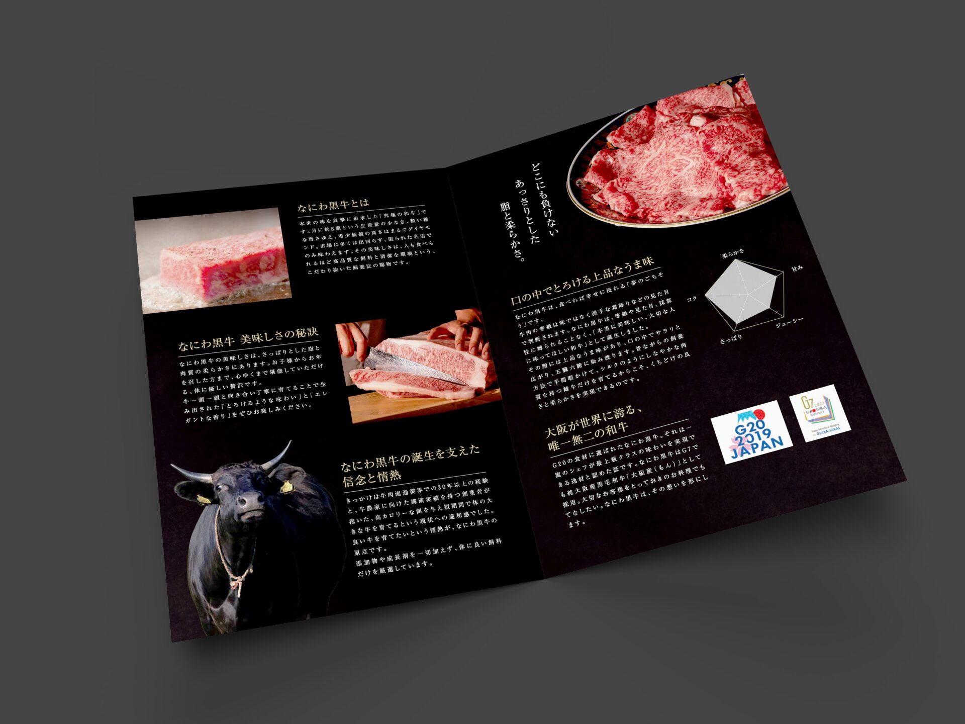 パンフレット制作事例_なにわ黒牛の画像| 大阪・東京のブランディングデザイン会社 タイタン・アート ｜ ブランディング・WEB・パッケージデザイン・パンフレット・カタログ制作