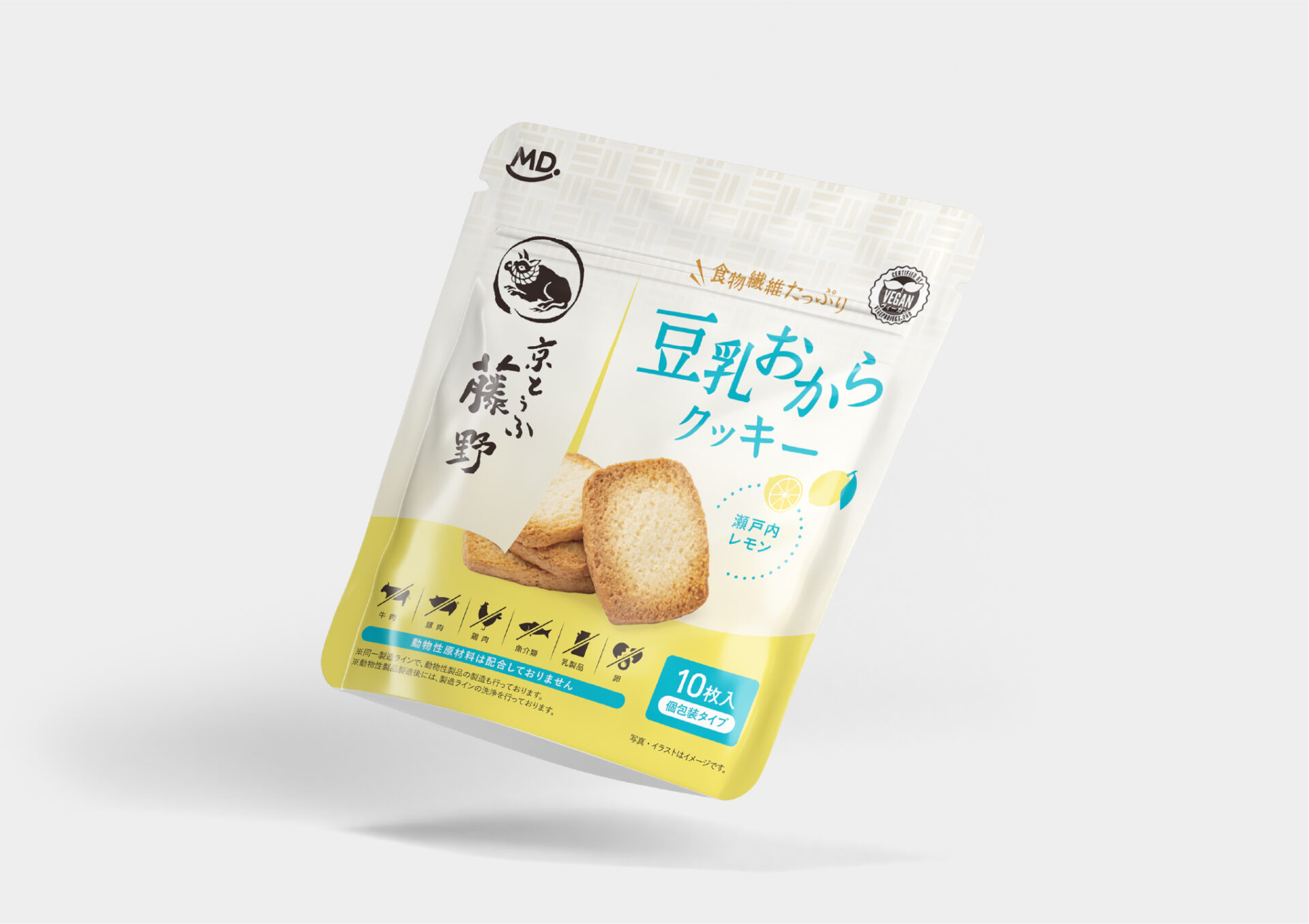 パッケージ制作事例_MD_豆乳おからクッキー（瀬戸内レモン）の画像| 大阪・東京のブランディングデザイン会社 タイタン・アート ｜ ブランディング・WEB・パッケージデザイン・パンフレット・カタログ制作